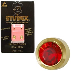 STUDEX Birthstone studs - mini bezel gold - july / ruby